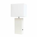 Feeltheglow Modern Leather Table Lamp with USB & White Fabric Shade, White FE2519740